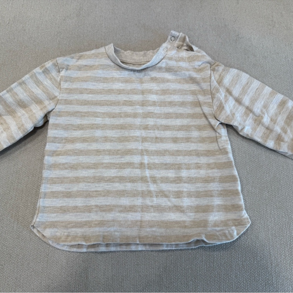 Next Gray and Cream Striped Long Sleeve Tee